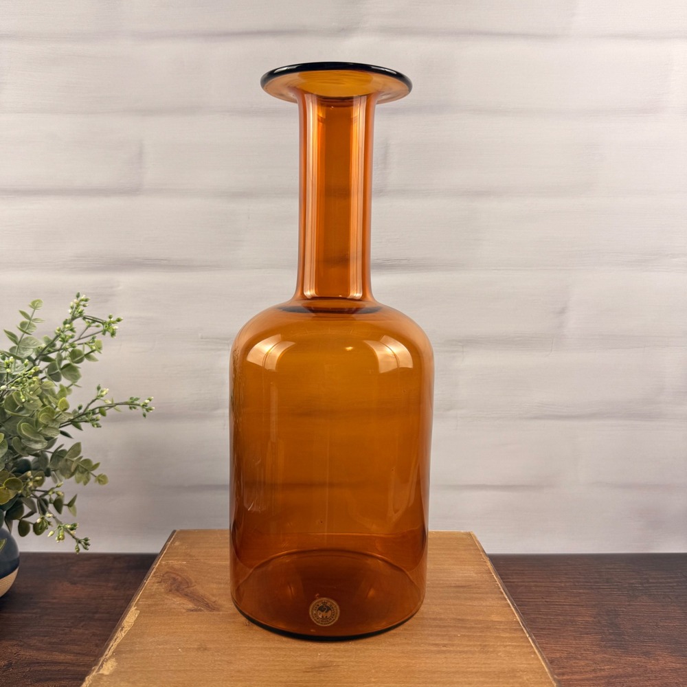 Holmegaard Otto Brauer Gulvvase Amber Glass Vase Denmark Mid Century 12.5"